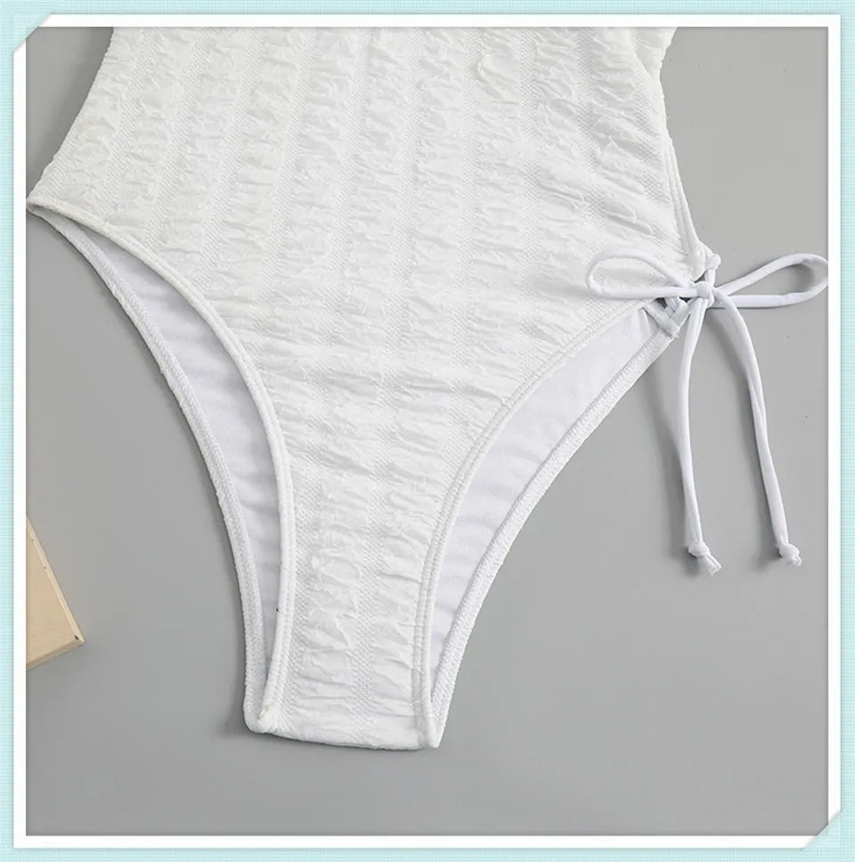 Lace Up Back Swimsuit One Piece Printed Swimwear Women Backless Bathing Swimming Suit Female Padded Beachwear Bodysuit