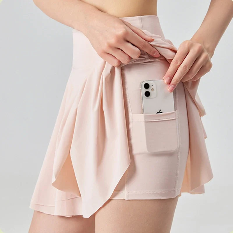 Pockets Tennis Skirt Soft Cool Fabric Golf Skort Flare Layer Golf Shorts Skirts Soft Tennis Skirts Sports Two Layer