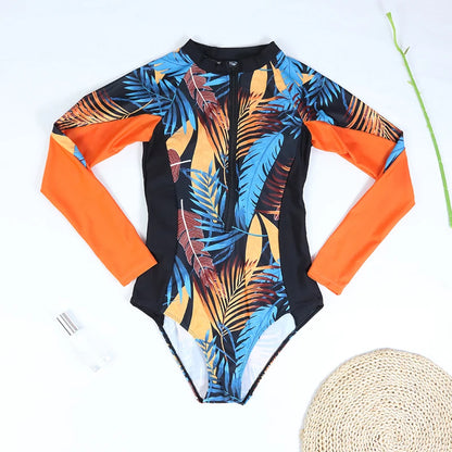 Surfing Sport Push Up Long Sleeve Set One Piece Bathers Women Floral Swimwear Bathing Suit Summer Beachwear