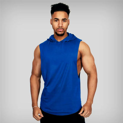 With Hat Gym T-shirt Man Sleeveless Sweatshirt Gym Clothing Men Bodybuilding Clothes Men's Singlet Fitness Vest Singlets Tops