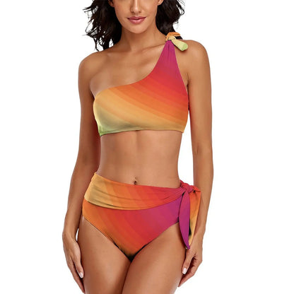 Retro Rainbow Bikinis Set Psychedelic Swirls Bikini Swimsuit High Waist Stylish Swimwear Beach 2 Pieces Feminine Bikinis