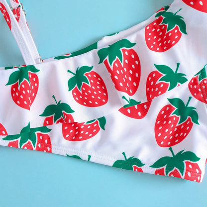 Child Girl Strawberry Print Bikini Set Lovely Kid Swimsuit Stylish Flouncing Swimwear Hot Summer Beachwear