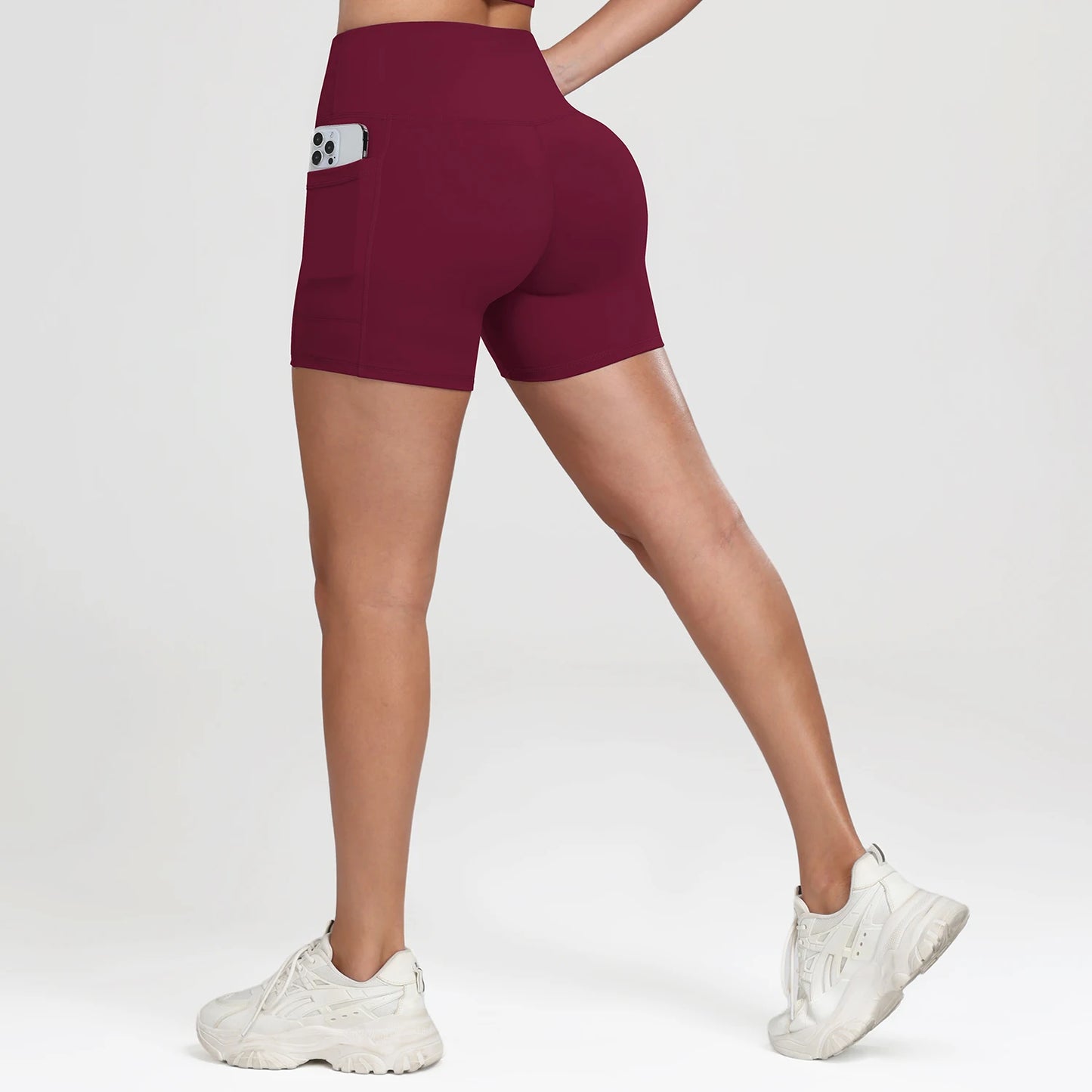Women Yoga Shorts with Pockets Inner Waist Pocket Tummy Control Butt Lifting Workout Tights Gym Elastic Biker Shorts Activewear