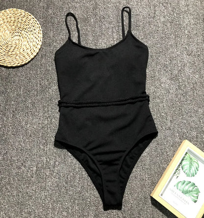 4 Colors One Piece Swimsuit Swimwear Women Solid Special Fabric Bathing Suit Beachwear with Waistband