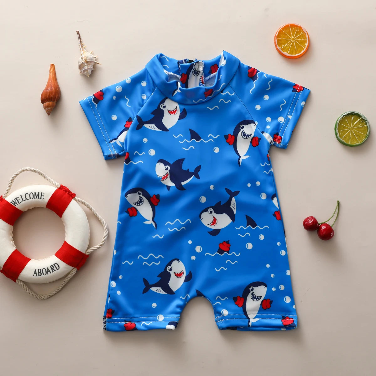 Baby Boys Swimwear Cartoon Animal Patterns Short Sleeve Zipper Beachwear