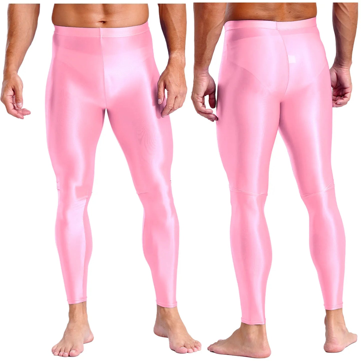 Mens Breathable Pure Color Oil Sports Pants Shiny Metallic Stretchy Casual Leggings Gym Running Workout Fitness Pants Trousers