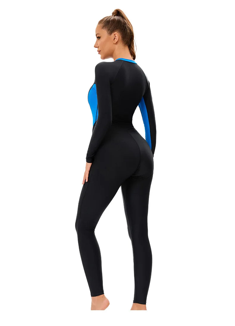 Modest Full-Coverage Swimwear Women's Islamic Long Sleeve One-Piece Swimsuit with UPF 50+  Pants