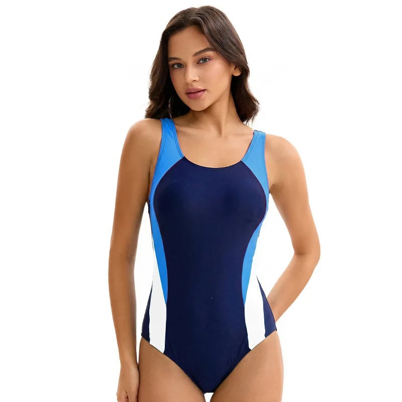 Women's One Piece Swimsuits Tummy Control Athletic Full Coverage Bathing Swim Suit Color Block Slimming Swimwear