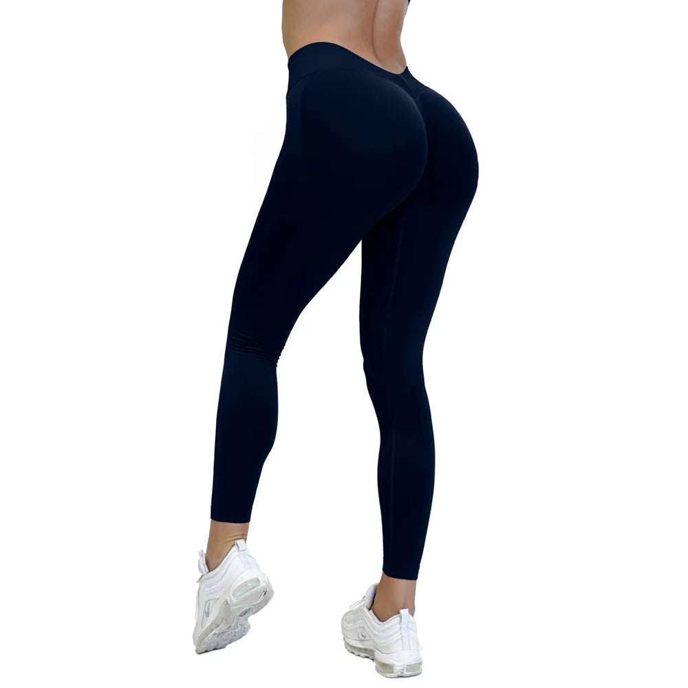 Sporty Leggings Woman Seamless Yoga Pants Scrunch Booty V-waist Hip Lifting Fitness Gym Running Workout Sports Tights