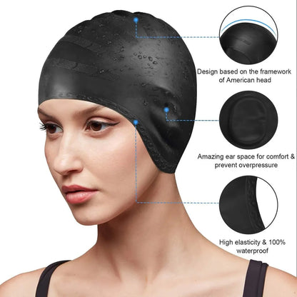 1pc Swimming Cap, Men's and Women's Swimming Cap, Waterproof Cap, 1 Nose Clip, 2 Rarplugs, 3D Rar Ergonomic Design