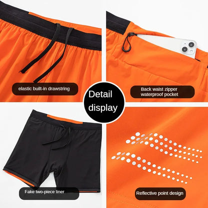 Mens Runnings Shorts Double Deck Fitness Shorts with Pocket 2 in 1 Sports Shorts Jogging Workout Clothes Gym Clothing Sportswear