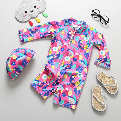 Baby Swimsuit UPF50 UV Protection Kids Swimwear for Girls Long Sleeve Bathing Suit Toddler One-Piece Cartoon Infant Beachwear