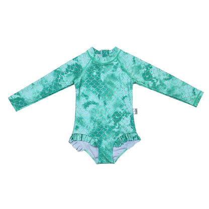 Girls One-piece Swimsuit Mermaid Cute Sunscreen Baby Girl Quick-drying Children's Swimsuit Long Sleeves Swim Wear for Hot Summer