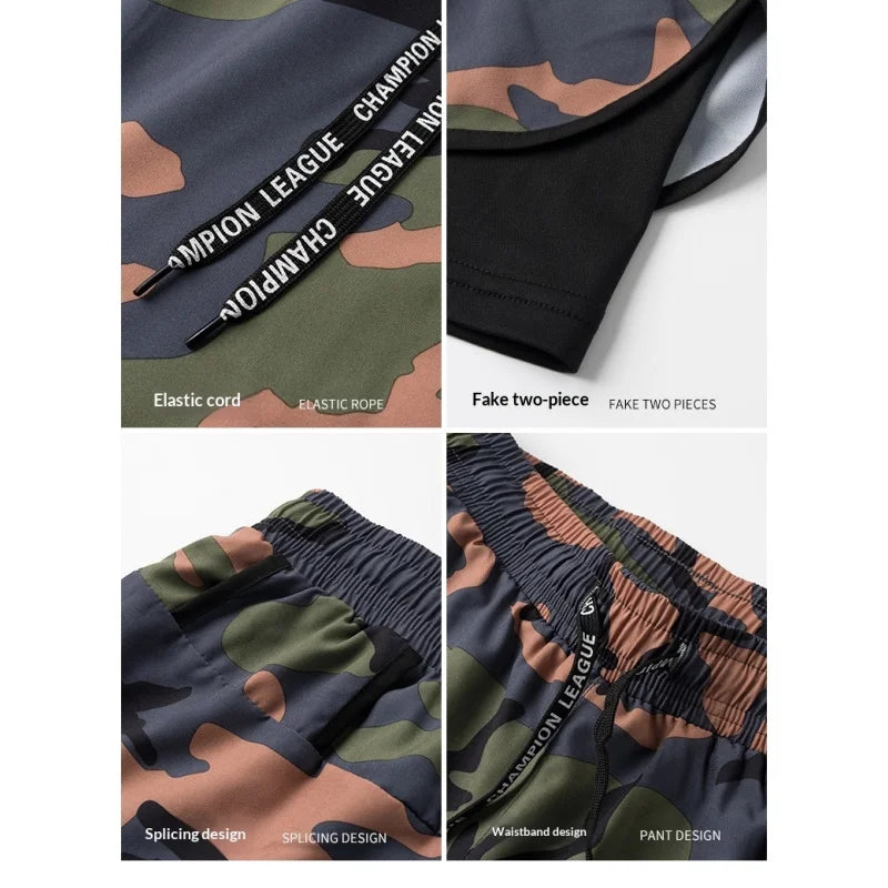 Men/Women Camouflage 2-in-1 Sports Shorts, Quick Dry Anti-Chafe Running Shorts for Gym, Training, Jogging, Basketball, Marathon