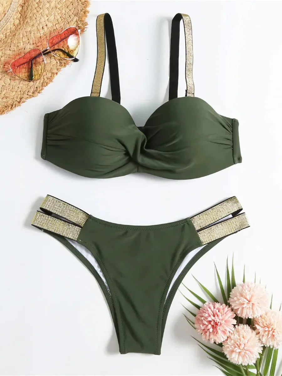 Underwired Push Up Bikini Women Swimsuit Female Swimwear Two-pieces Bikini set With Bra Cup Bather Bathing Suit Swim Beachwear