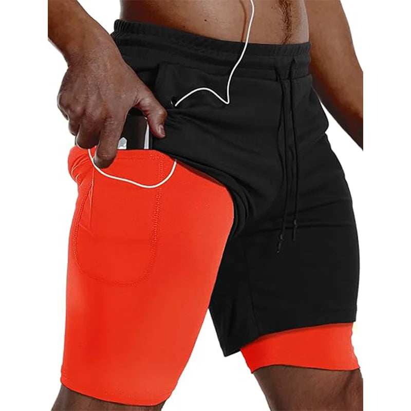 Men Sport Shorts Sportswear Double-deck Running Shorts 2 In 1 Beach Bottoms Summer Gym Fitness Training Jogging Short Pants Men