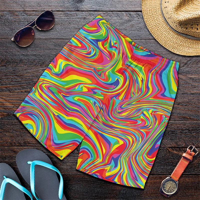 Rainbow Harajuku Short Pants Men 3D Printed Hawaii Swimsuit Trunks Summer Swimming Beach Shorts Breath Sport Gym Ice Shorts