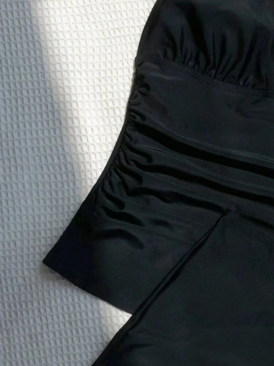 Halter Tankini Solid Swimsuit Women High Waist Swimwear Female Padded Bathing Swim Suit Swimming Beachwear Summer