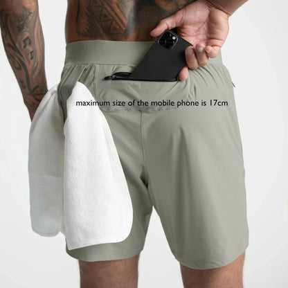 Men Quick Dry Exercise Tranning Shorts Running Fitness Basketball Sports Gym Crossfit Sweatpants with Zipper Back Phone Pouch