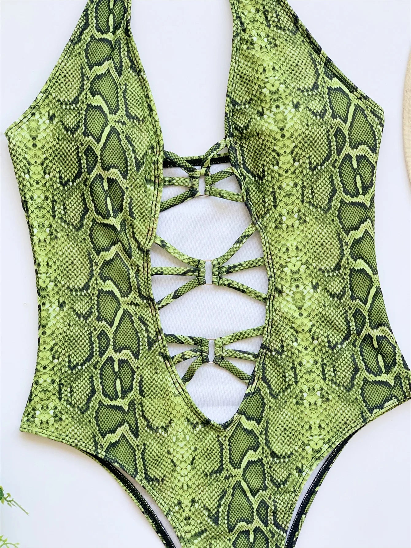 Women's Swimsuits Snake Skin Printed Monokini Women Swimwear One Piece Swimsuit Female Tummy Cut Out Bathing Suit Swim Lady