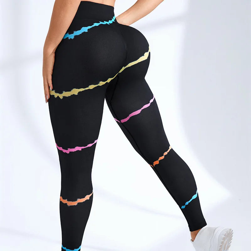 3D Colorful Tie-Dye Print Women's Yoga Pants Fashion Creative Design Gym Fitness Leggings Simple Stripe Comfortable Elastic Pant