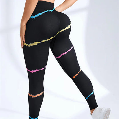 3D Colorful Tie-Dye Print Women's Yoga Pants Fashion Creative Design Gym Fitness Leggings Simple Stripe Comfortable Elastic Pant