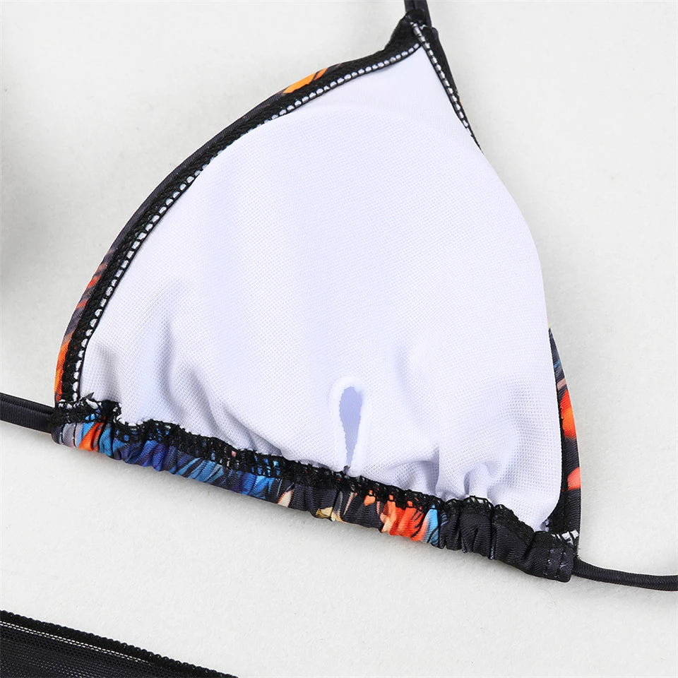 3 Pieces Bikini With Beach Skirt Butterfly Print String Bathing Suit Women Swimwear Female Swimming Swimsuit
