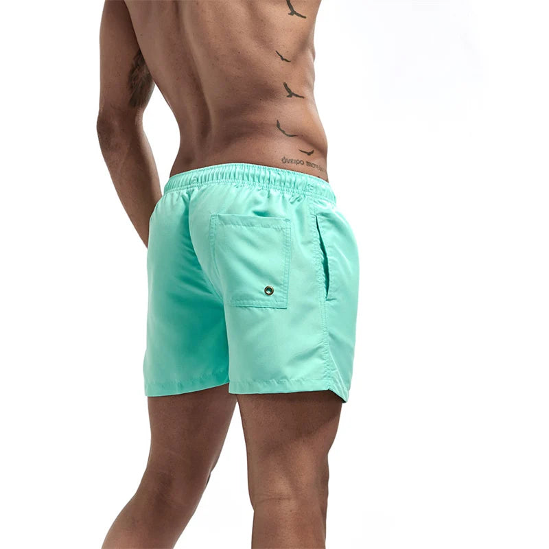 Mens Swim Trunks with Mesh Lining Side Pockets Solid Beach Shorts Quick Dry Lightweight Drawstring Board Shorts Summer Swimwear