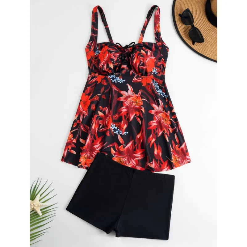 Tankini Swim Dress Swimsuit Women Summer Bathing Suit Tankini with Shorts Bikini Set Sleeveless Swimwear Women Beach Swimming Suit For Female