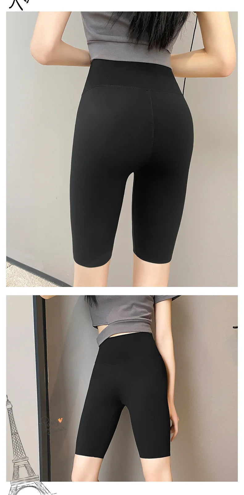 BIVIGAOS Summer Basic Cycling Shorts Women Casual Sharkskin Knee Length Short Legging High Waist Tight Sport Running Biker Short