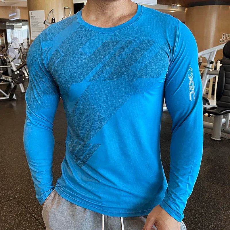 Men Fitness Compression Sport Shirt High Quality Running Long Sleeve Upper Clothing Crew Neck Sweatshirt Male Rash Guard Wicking