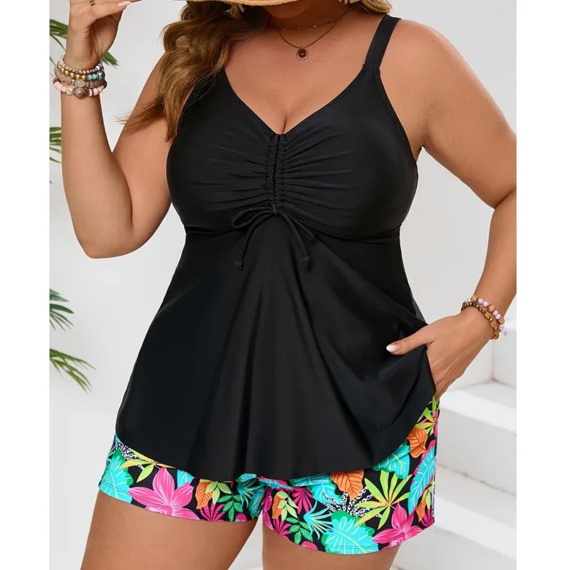 L-5XL Plus Size High Waist Tankini Women's Push Up Large Size 3XL 4XL Swimsuit Summer Tummy Control Swimwear Tankini Sets