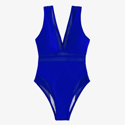 Mesh V Swimsuit One Piece Swimwear Women Black Bathing Suits Plunging Monokini Summer Beachwear