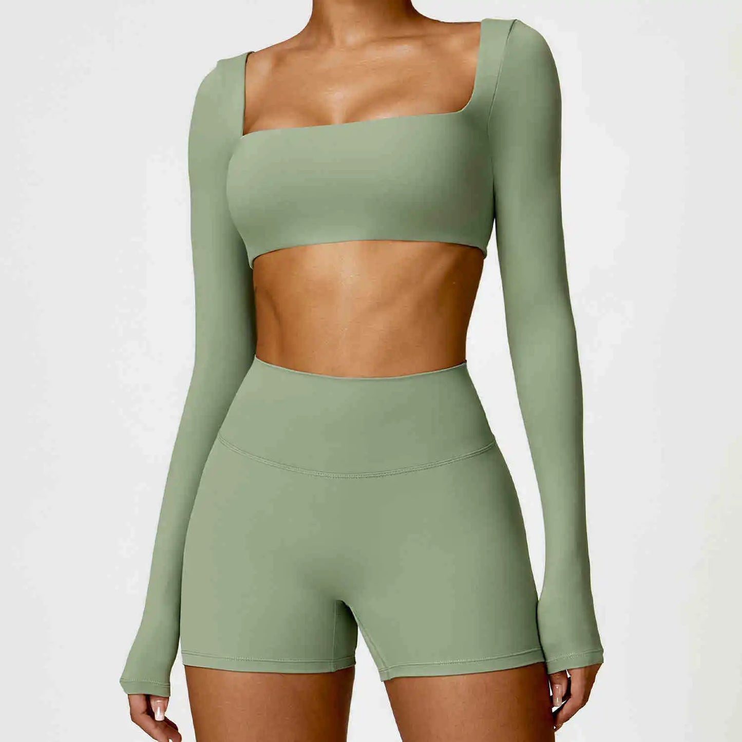 Yoga Clothes 2PCS Gym Set Sports Shorts Set Women Long Sleeved High Waist Shorts Fitness Suit Running Workout Tracksuit