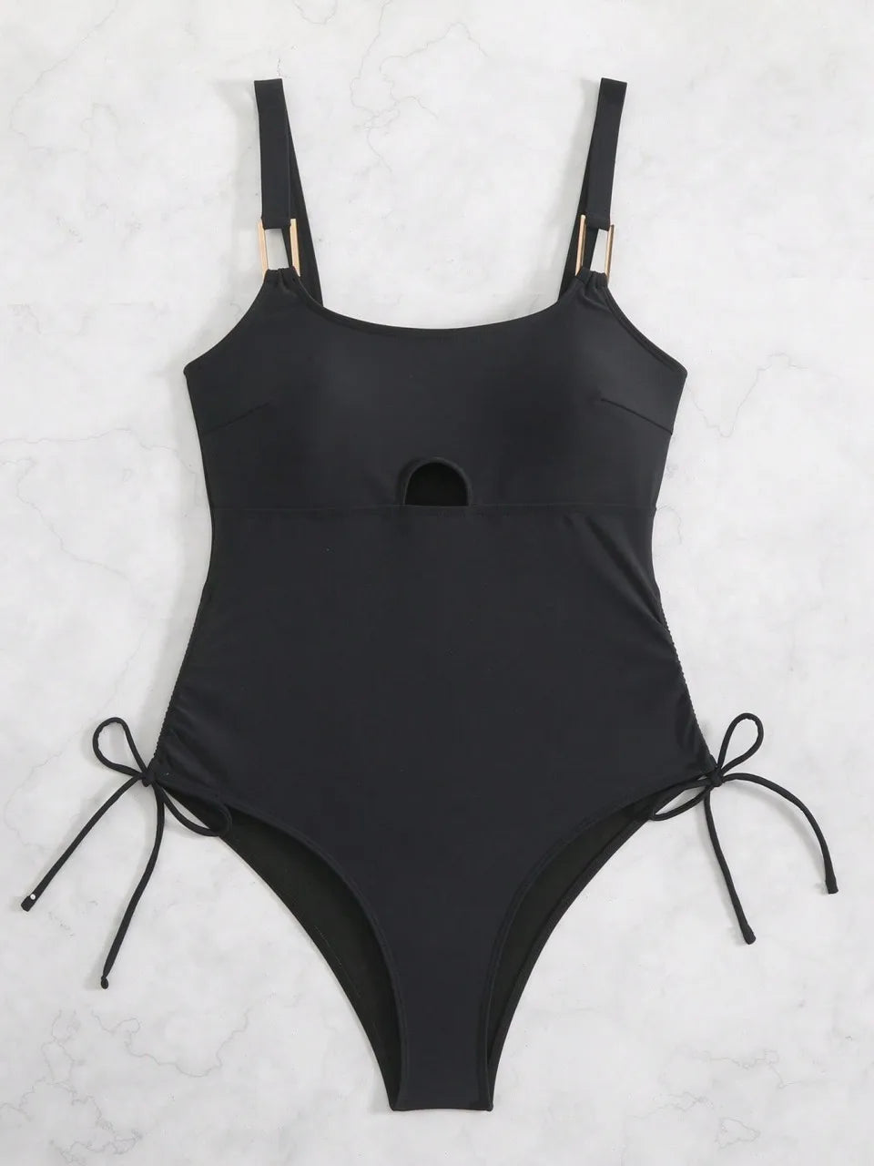 Strappy One Piece Black Drawstring Swimsuit Women Hollow Swimwear Female Bathers Bathing Swimming Suit Padded Beachwear