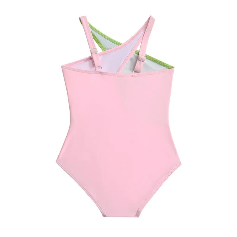Pink Girls One Piece Swimsuit 5-14 Year Kids Swim Suit Teenage Children's Swimwear Criss Cross Bathing Suits Beach Bodysuit