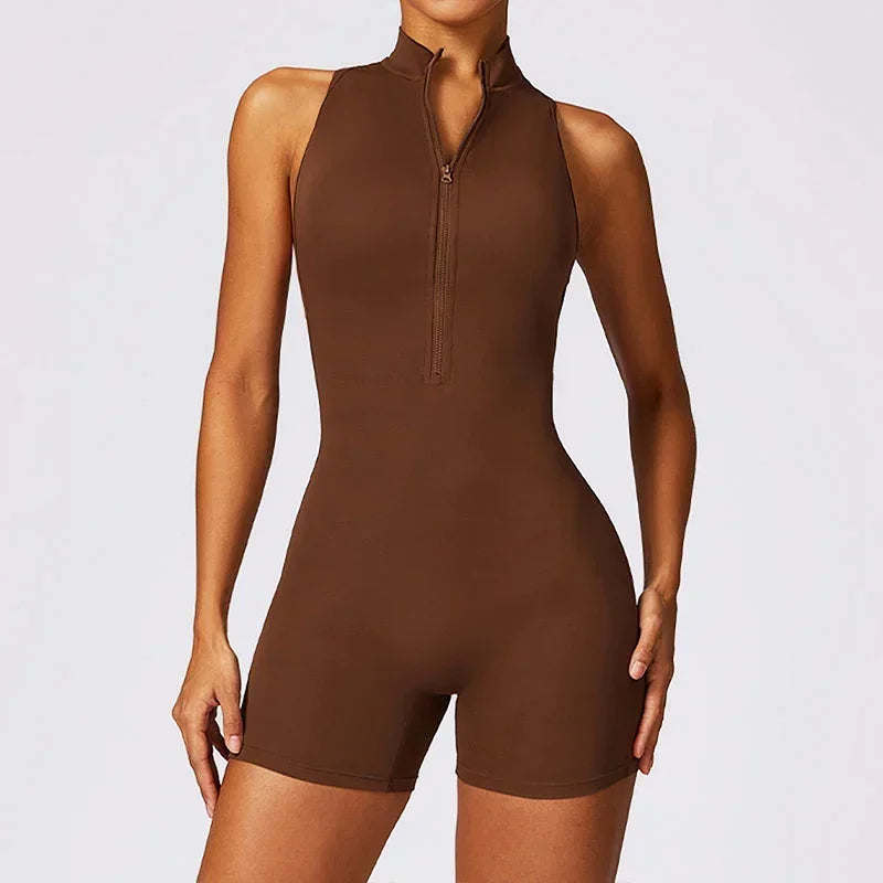 Women's Zip-Front Open-Back Workout Playsuit