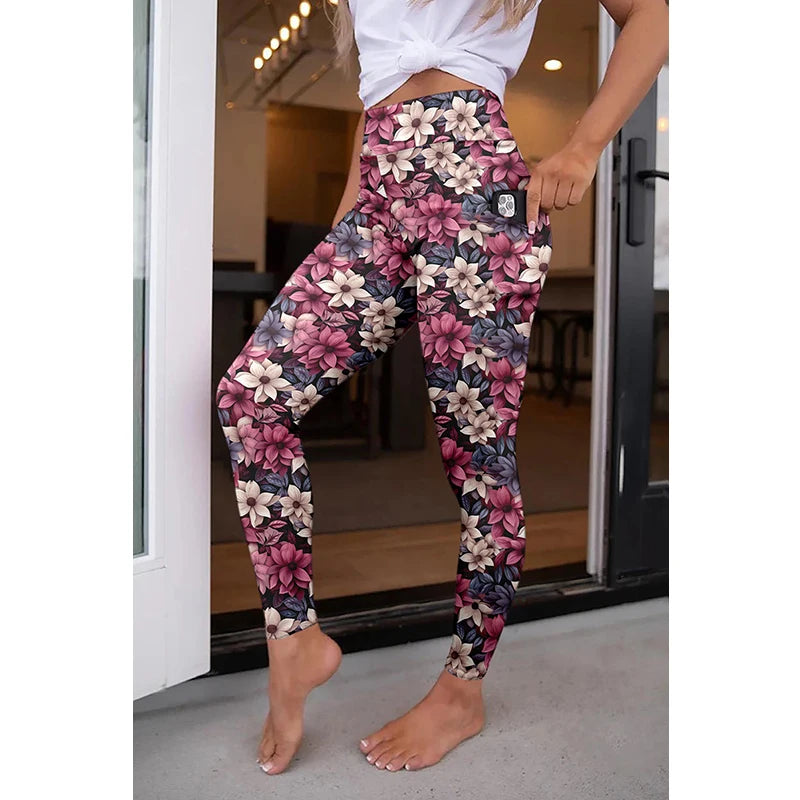 High Quality Women Elastic Pocket Pants Fashion High Waist 3D Printing Stretch Fitness Girls Leggings