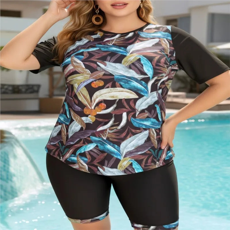 XL-6XL Plus Size Tankini  Rash Guard Short Sleeve Women's Push Up Large Size 5XL 6XL Swimsuit Tummy Control Swimwear Tankini Sets