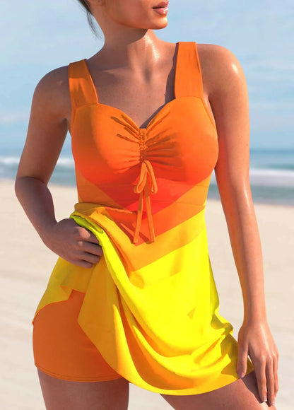 Summer Women's Blue Halo Printed Tankini and Shorts Two Piece Swimsuit Lace Up Beach Set S-6XL