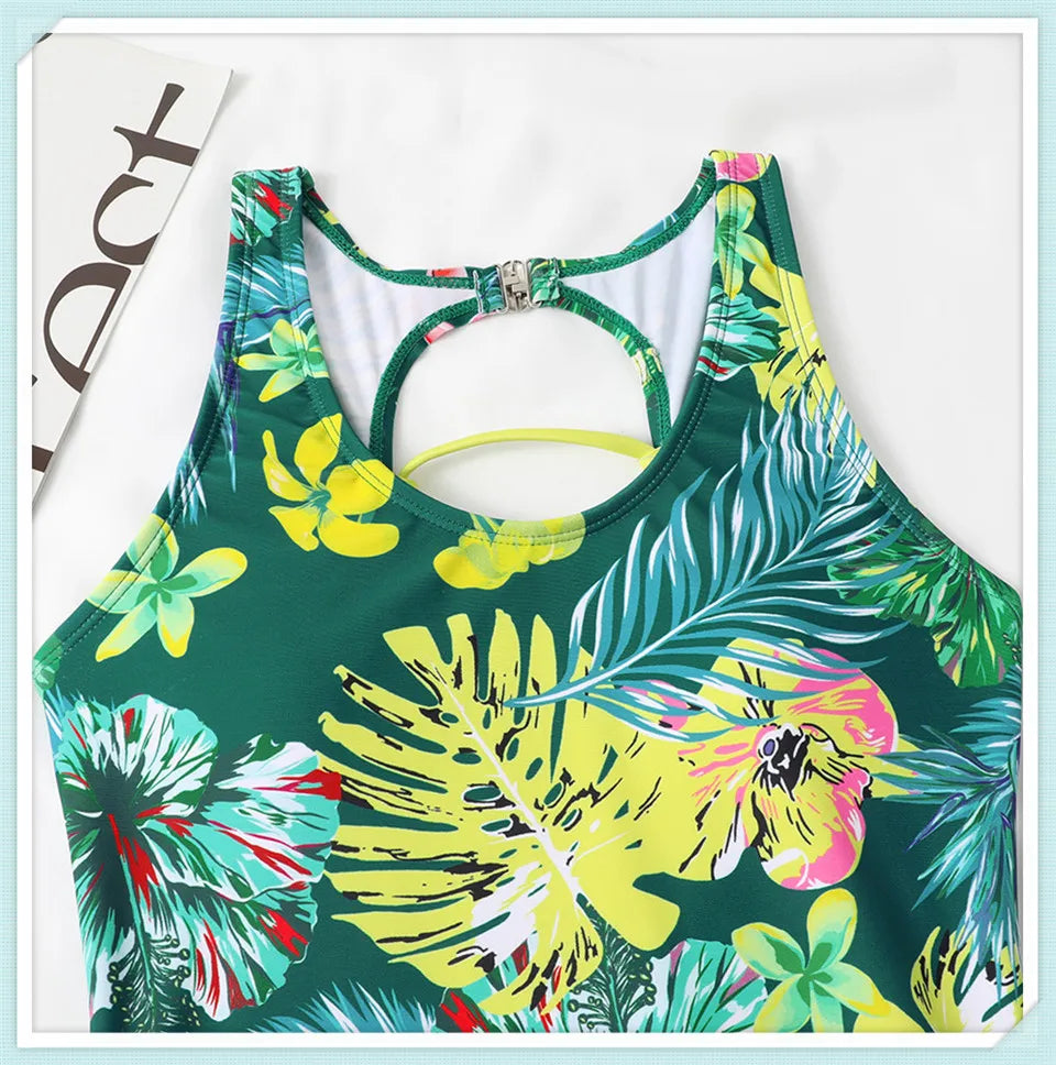 Lace Up Back Swimsuit One Piece Printed Swimwear Women Backless Bathing Swimming Suit Female Padded Beachwear Bodysuit