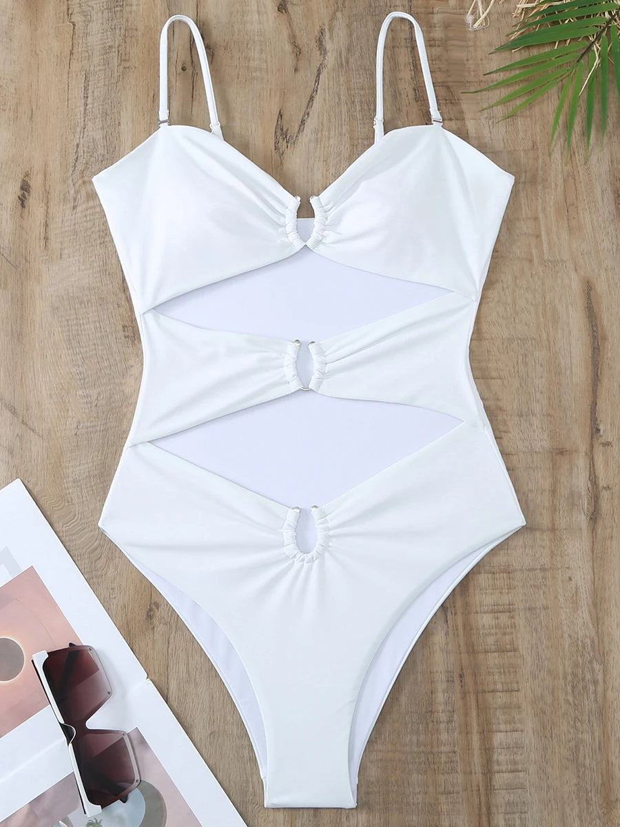 U Wire Cut Out Swimsuit Women One Piece Strappy Swimwear Female Bathers Bathing Swimming Swim Suit Beachwear
