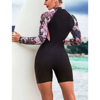 Rash Guard One Piece Women Sports Swimwear Patchwork Long Sleeve Swimsuit Push Up Beach Wear Bathing Suits Surfing Swimsuit Bathers