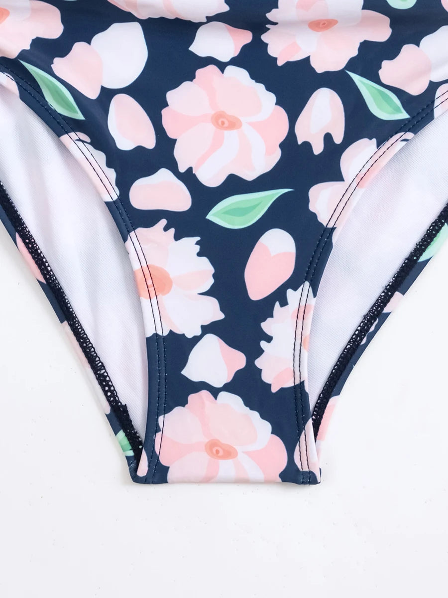 Floral Swimsuit Women One Piece Vintage Design Swimwear Female Backless Beachwear Bathers Bathing Swimming Swim Suit