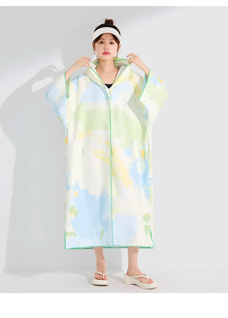 Quick-drying Windproof Hooded Bathrobe Swimming Sports Diving Beach Bath Towel Wearable Cape Bathrobe For Women