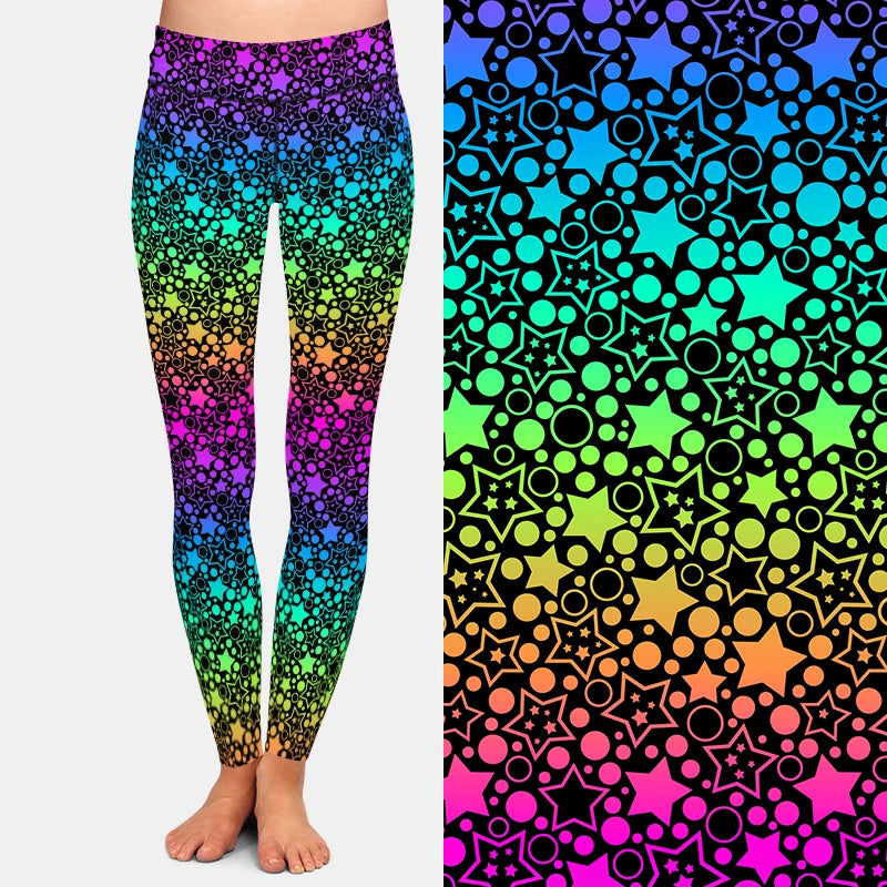High Wasit Women Casual Elastic Legging 3D Multicolored of Cosmic Starry Sky Printing Fitness Stretch Leggings