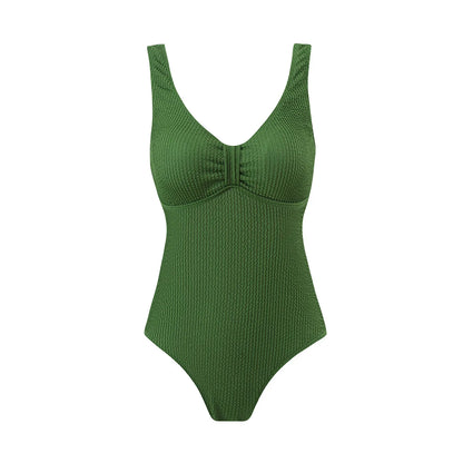 Scoop Neck One Piece Swimsuit Woman Backless Bodysuit Crinkle Swimwear Beach Wear Blue Bathing Suits Ladies Holiday Summer