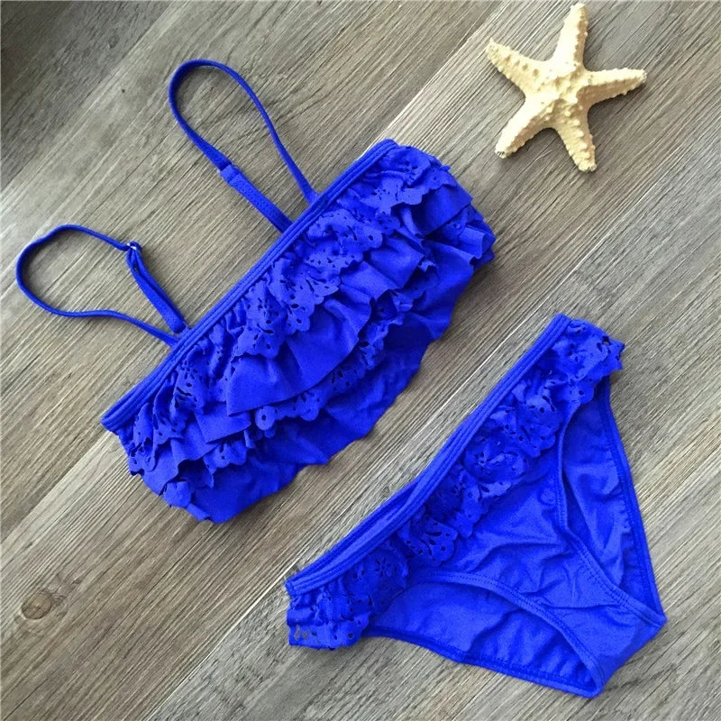 7-16years Children Swimwear Falbala Girls Swimwear Baby Kids Swimsuit Bikini Girl Summer Bathing Suit