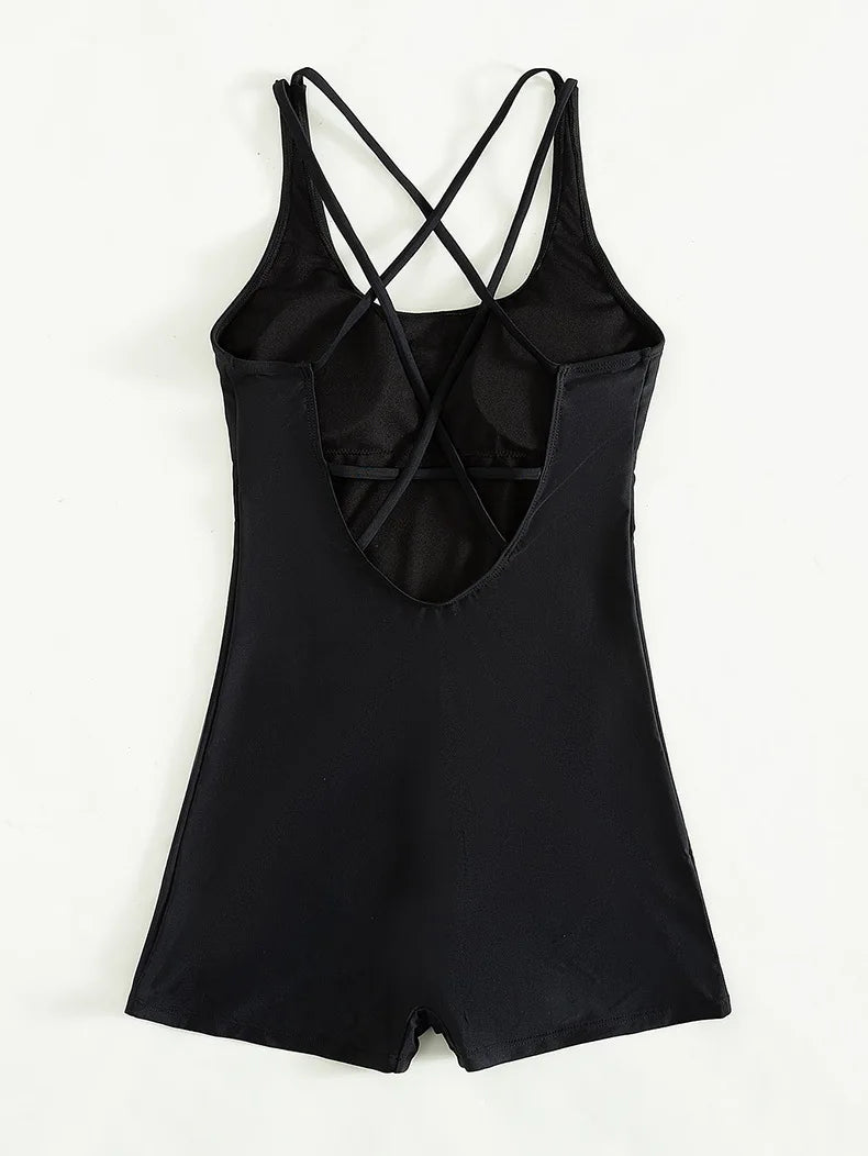 Women's One-Piece Swimsuit - Solid Color Athletic Surfing Swimwear