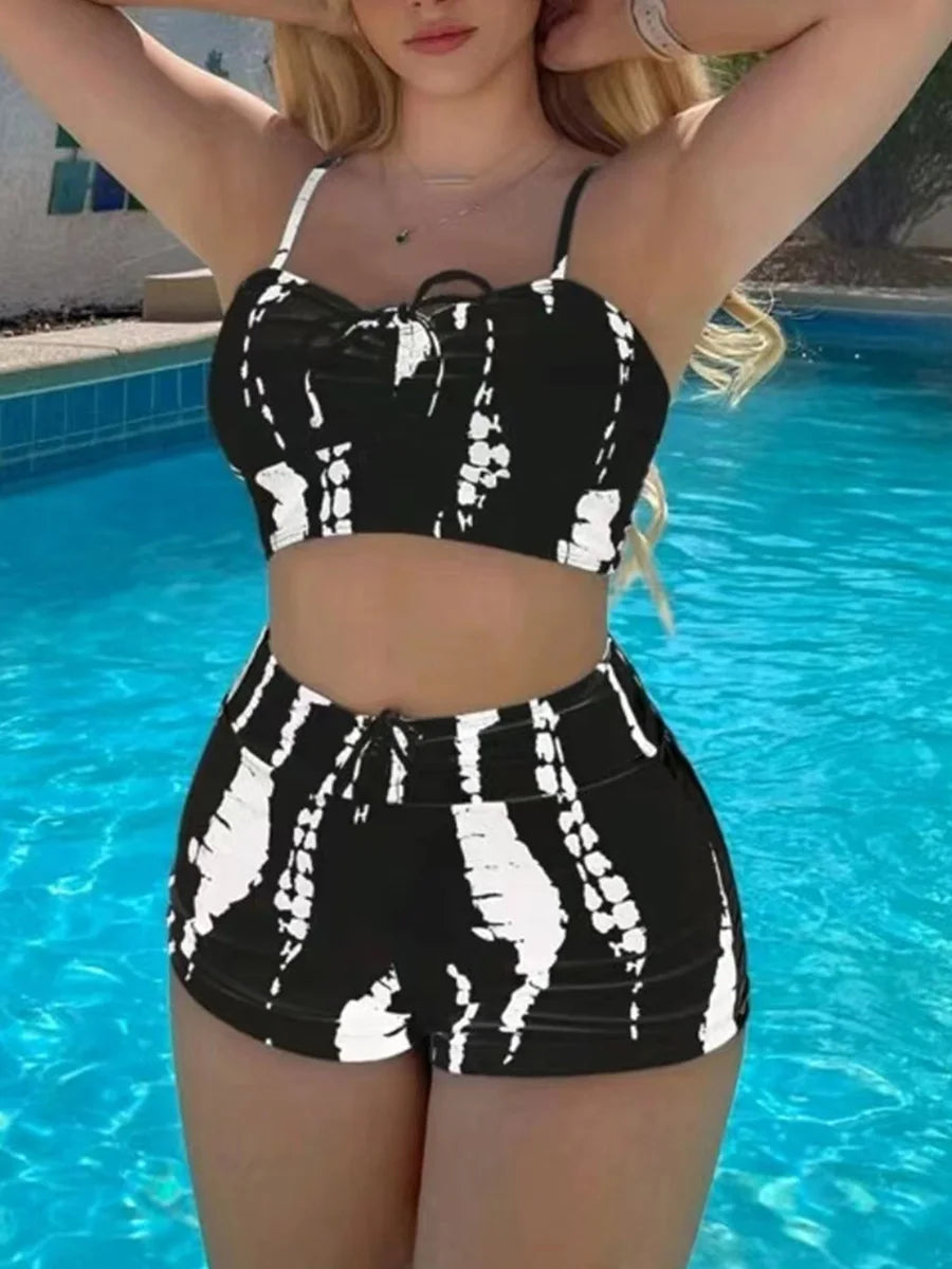 Print High Waist String Two Piece Bikini Tankini Women Swimwear Female Swimsuit Bathers Bathing Swimming Suit Beachwear Summer